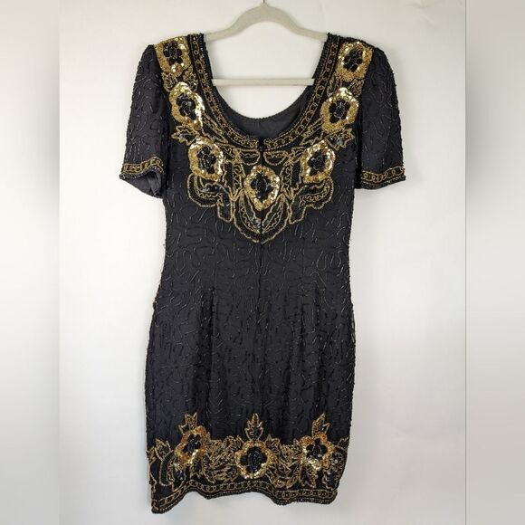 Vintage Stenay Black Silk Beaded Sequin Cocktail Dress – Women's Petite 6 (P6) - Picture 6 of 14